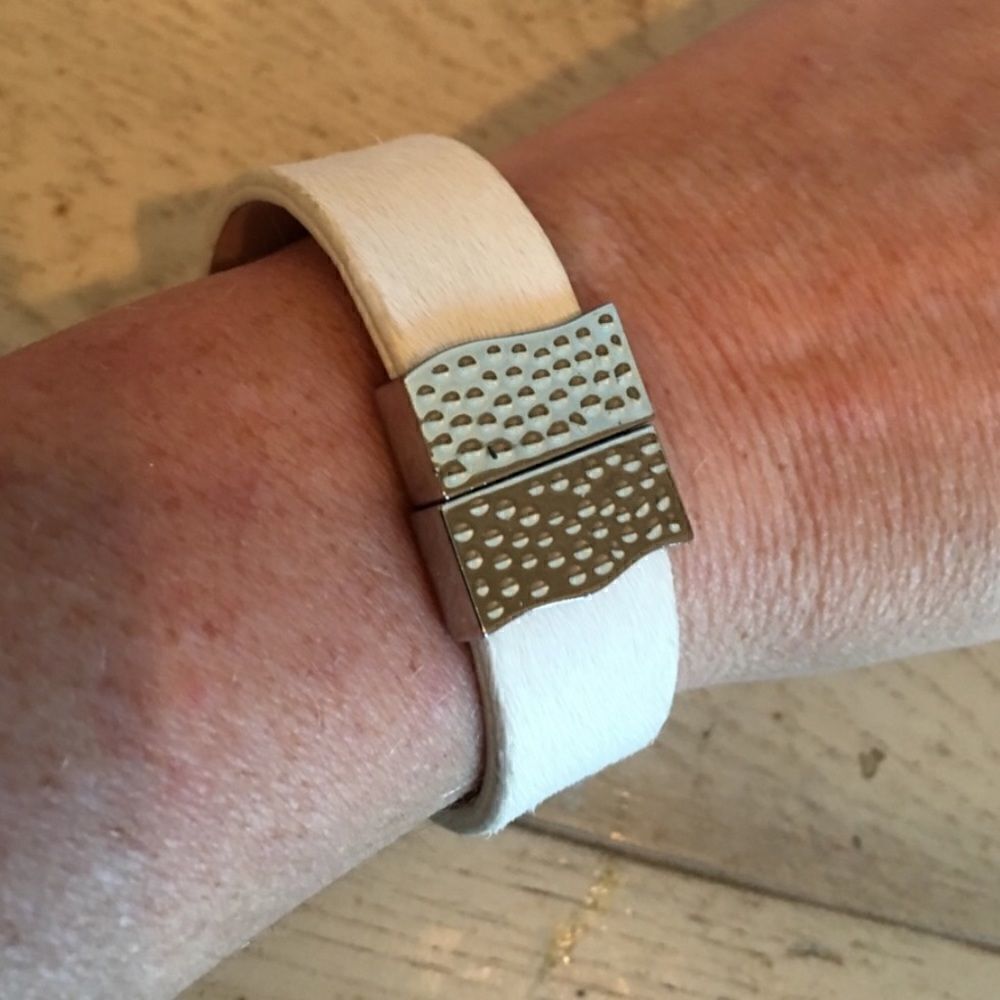 Haley White & Silver Magnetic Clasp Rustic Cuff - Picture 7 of 11